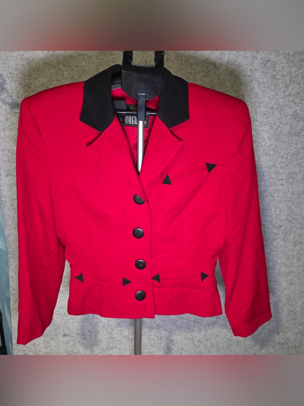 Hairston Roberson Red Cropped Blazer with Black Collar Size 8